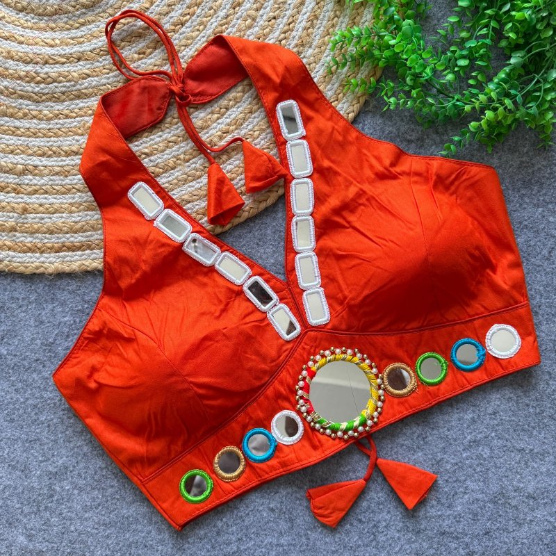 Tew Pure Cotton Real Mirror Work Navratri Blouses